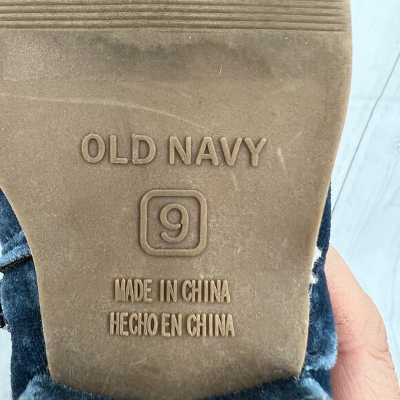 Old Navy Girls US Size 9 Blue Velvet Heel Ankle Boots Booties Side Zip - Picture 10 of 11